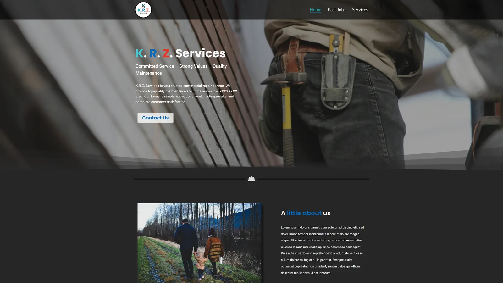 K.R.Z. Services Homepage Screenshot